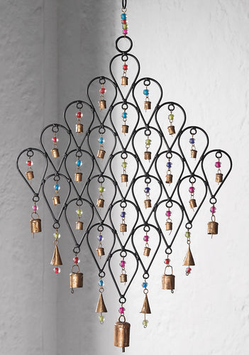 Recycled Iron Windchime with Bells and Beads Large