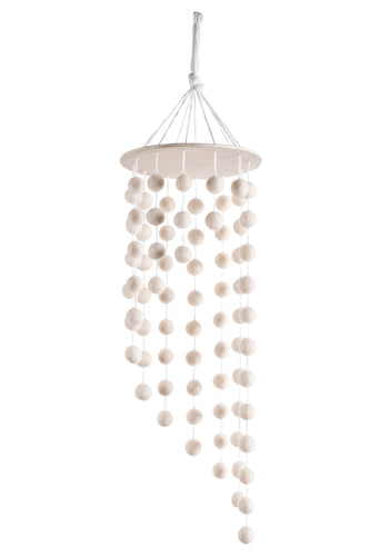 White Pom Pom Scandi/Hygge Style Wool Felt Mobile Eco