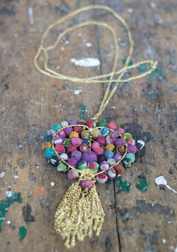 Heart Shape Necklace recycled Fabric Beads Fairtrade