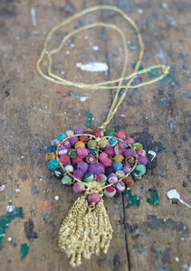 Heart Shape Necklace recycled Fabric Beads Fairtrade