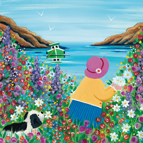 Recycled Greetings Cards - 'Coastal Cottage Garden', Blank Inside