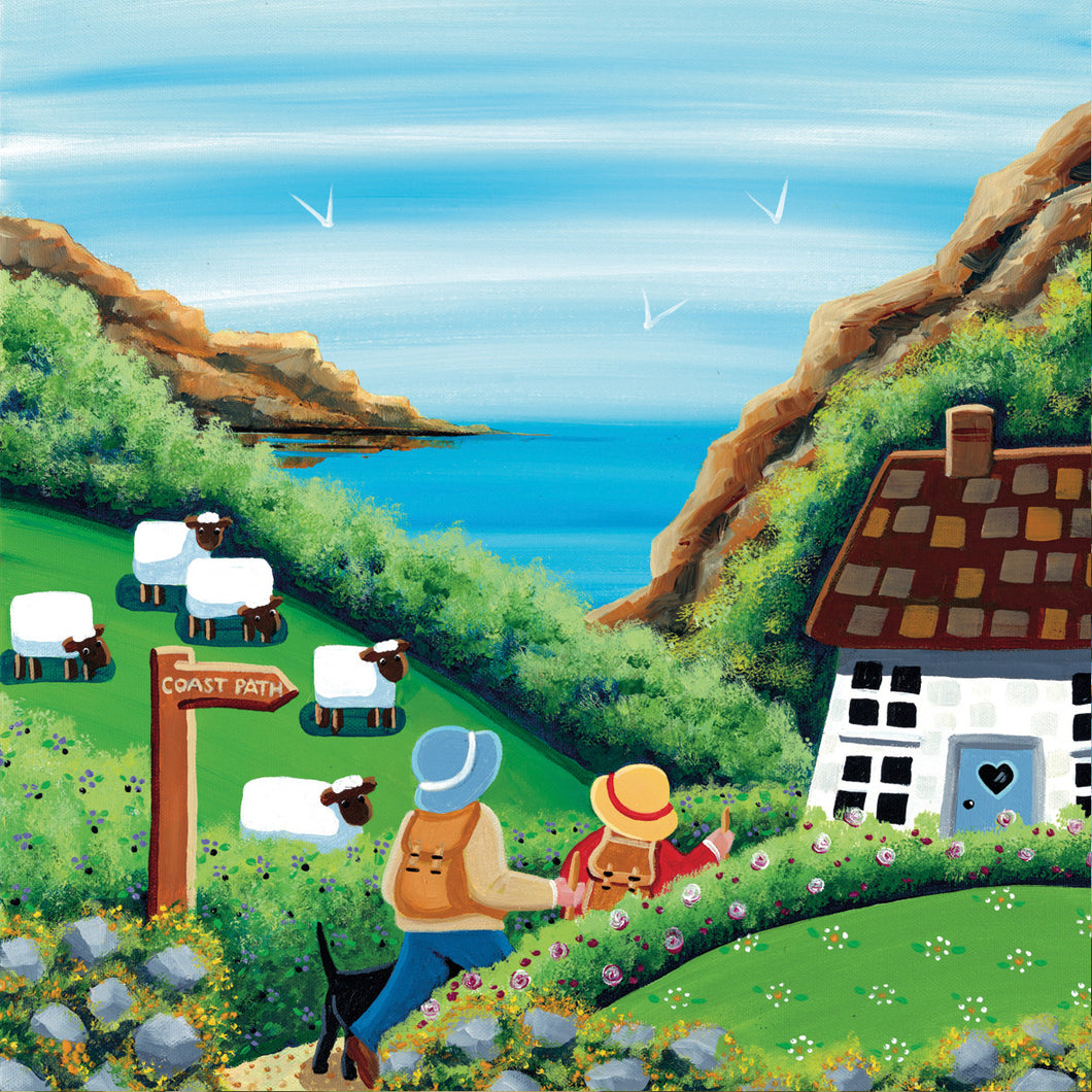 Recycled Greetings Cards - 'Walking The Coast Path', Nikky Corker Art Blank Inside