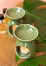 Load image into Gallery viewer, Fairtrade Ceramic Oil Burner White Green
