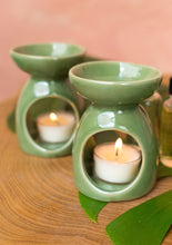 Load image into Gallery viewer, Fairtrade Ceramic Oil Burner White Green
