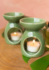 Fairtrade Ceramic Oil Burner White Green