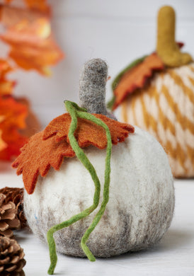 Fairtrade Large Eco Felt Pumpkin Decoration White/Grey