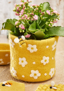 Handmade Felt Bee and Daisy Flower Planter Eco Fairtrade