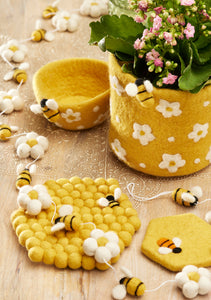 Handmade Felt Bee and Daisy Flower Planter Eco Fairtrade