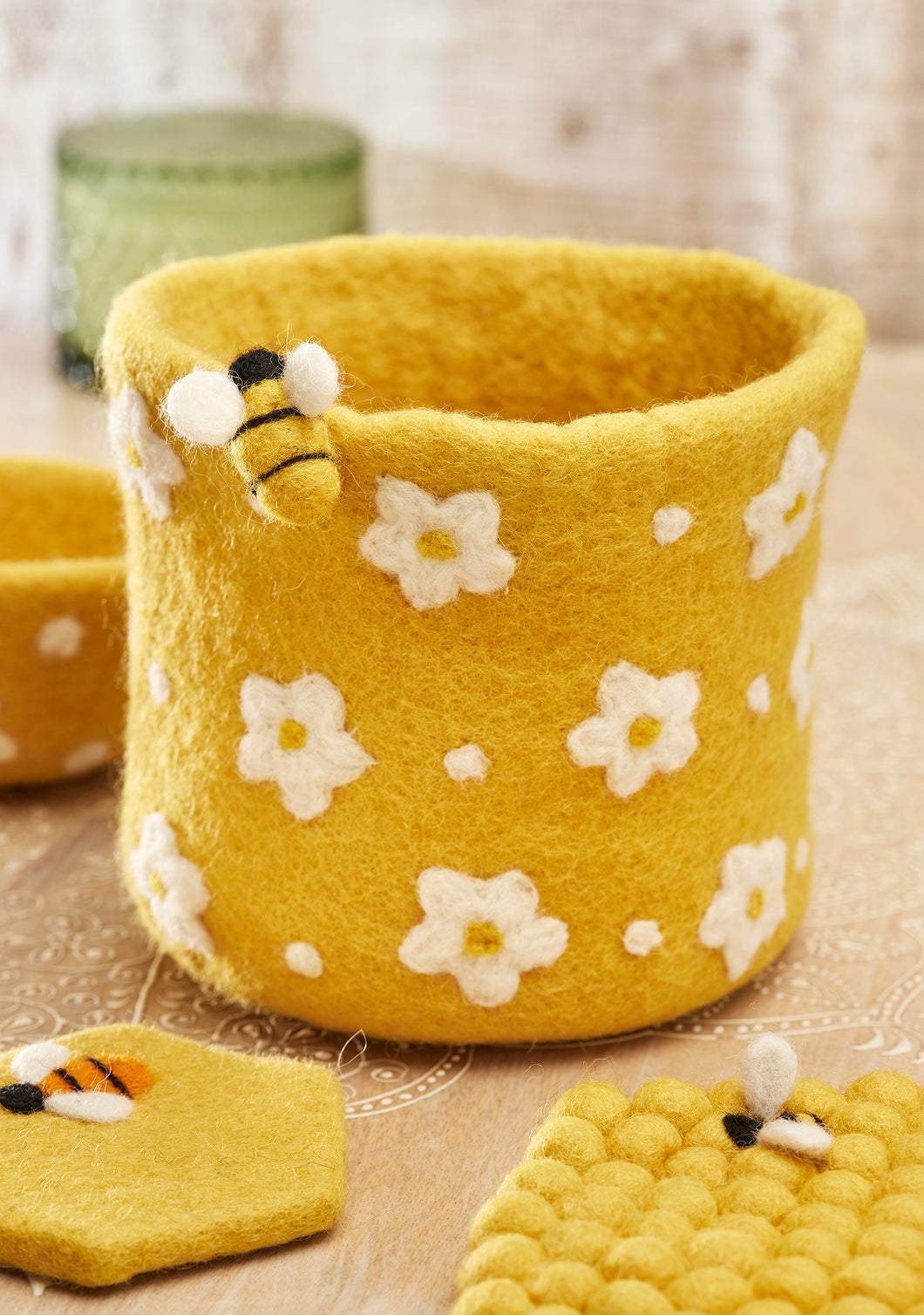 Handmade Felt Bee and Daisy Flower Planter Eco Fairtrade