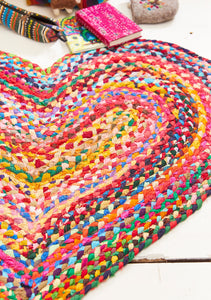 Recycled Cotton Braided Heart Shape Rug Fairtrade