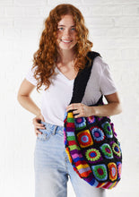 Load image into Gallery viewer, Large Wool Granny Square Crochet Bag Fairtrade Black floral