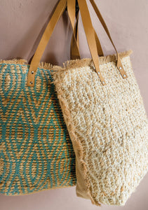 Jute and Cotton Shopping Bag with Leather Straps Fairtrade