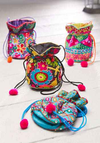 Hand Embroidered Beaded Drawstring Bag Fairtrade