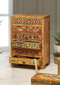 Hand Painted Decorative 6 Drawer Wooden Chest