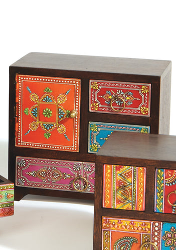 Hand Painted Decorative Three Drawer/Door Mango Wood Chest