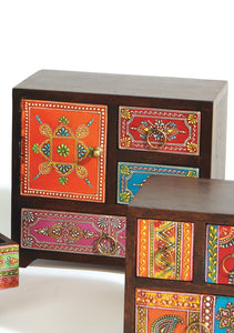 Hand Painted Decorative Three Drawer/Door Mango Wood Chest
