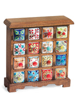 Load image into Gallery viewer, Handmade Sixteen Drawer Ceramic Spice Chest Mango Wood Fairtrade