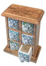 Load image into Gallery viewer, Handmade Six Drawer Ceramic Spice Chest Mango Wood Fairtrade