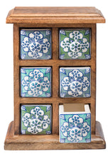 Load image into Gallery viewer, Handmade Six Drawer Ceramic Spice Chest Mango Wood Fairtrade