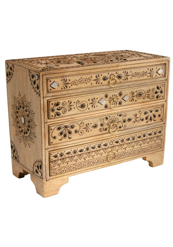Four Drawer Hand Painted Jewellery Chest Mango Wood Fairtrade