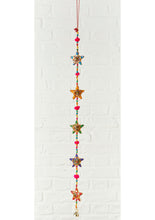 Load image into Gallery viewer, Hanging String of Gold Embellished Fairtrade Fabric Starts with pom poms and beads