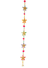 Load image into Gallery viewer, Hanging String of Gold Embellished Fairtrade Fabric Starts with pom poms and beads