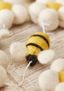 Handmade Felt Pom Pom Bee and Daisy Flower Garland Eco Fairtrade
