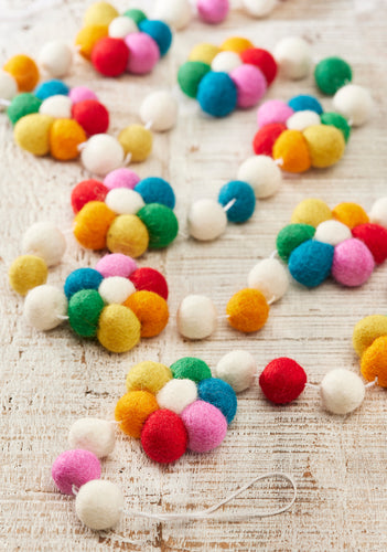 Handmade Felt Pom Pom Rainbow Flower Garland Eco Fairtrade