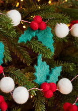 Load image into Gallery viewer, Fairtrade Eco Felt Christmas Garland Holly Pom Pom
