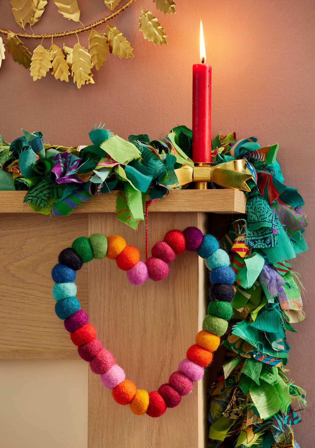 Chunky Rainbow Large Felt Pom Pom Heart Hanging Decoration
