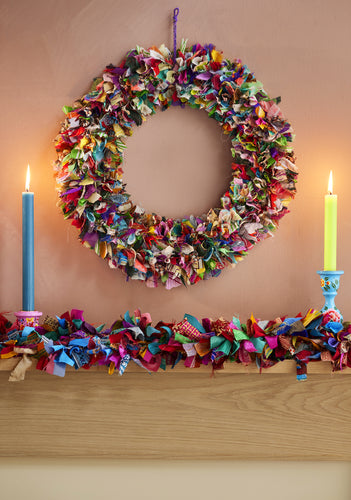 Recycled Sari Wreath Multi Coloured Round