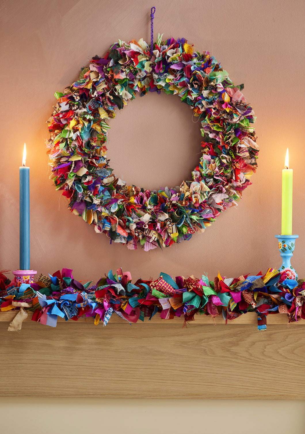 Recycled Sari Wreath Multi Coloured Round