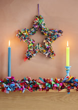 Load image into Gallery viewer, Recycled Sari Wreath Multi Coloured Star Decoration