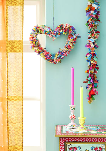 Recycled Sari Heart Wreath Multi Coloured