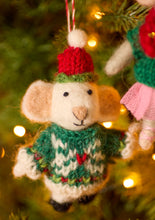 Load image into Gallery viewer, Felt Hanging Christmas Mouse Wearing Jumper Fairtrade