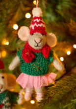 Load image into Gallery viewer, Felt Hanging Christmas Mouse Wearing Jumper Fairtrade