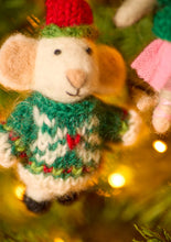 Load image into Gallery viewer, Felt Hanging Christmas Mouse Wearing Jumper Fairtrade