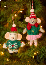 Load image into Gallery viewer, Felt Hanging Christmas Mouse Wearing Jumper Fairtrade