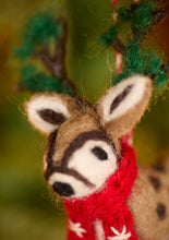 Load image into Gallery viewer, Embroidered Felt Hanging Reindeer Decoration Eco Fairtrade
