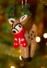 Load image into Gallery viewer, Embroidered Felt Hanging Reindeer Decoration Eco Fairtrade