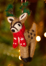 Load image into Gallery viewer, Embroidered Felt Hanging Reindeer Decoration Eco Fairtrade