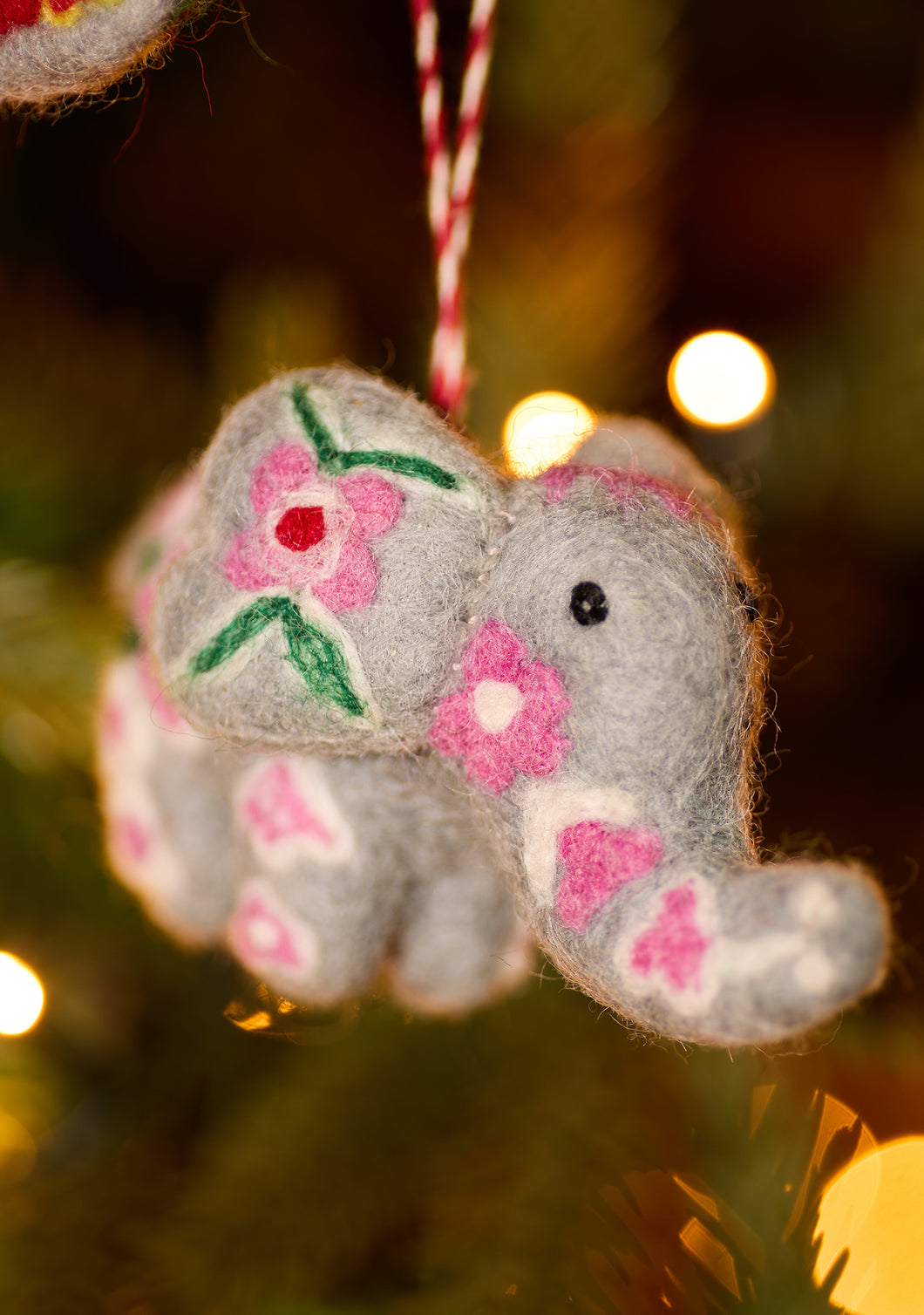 Hand Embroidered Felt Elephant Hanging Decoration Eco Fairtrade