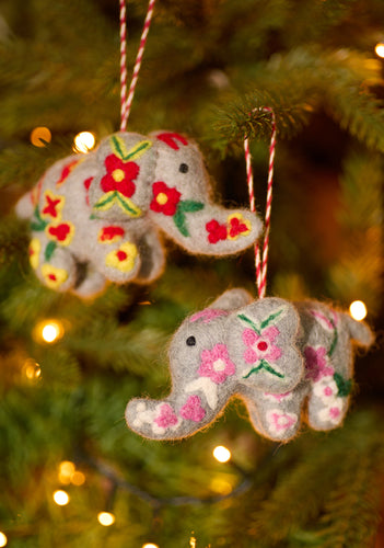 Hand Embroidered Felt Elephant Hanging Decoration Eco Fairtrade