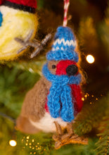 Load image into Gallery viewer, Handmade Felt Bird Decoration in Matching Hat and Scarf