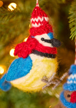 Load image into Gallery viewer, Handmade Felt Bird Decoration in Matching Hat and Scarf