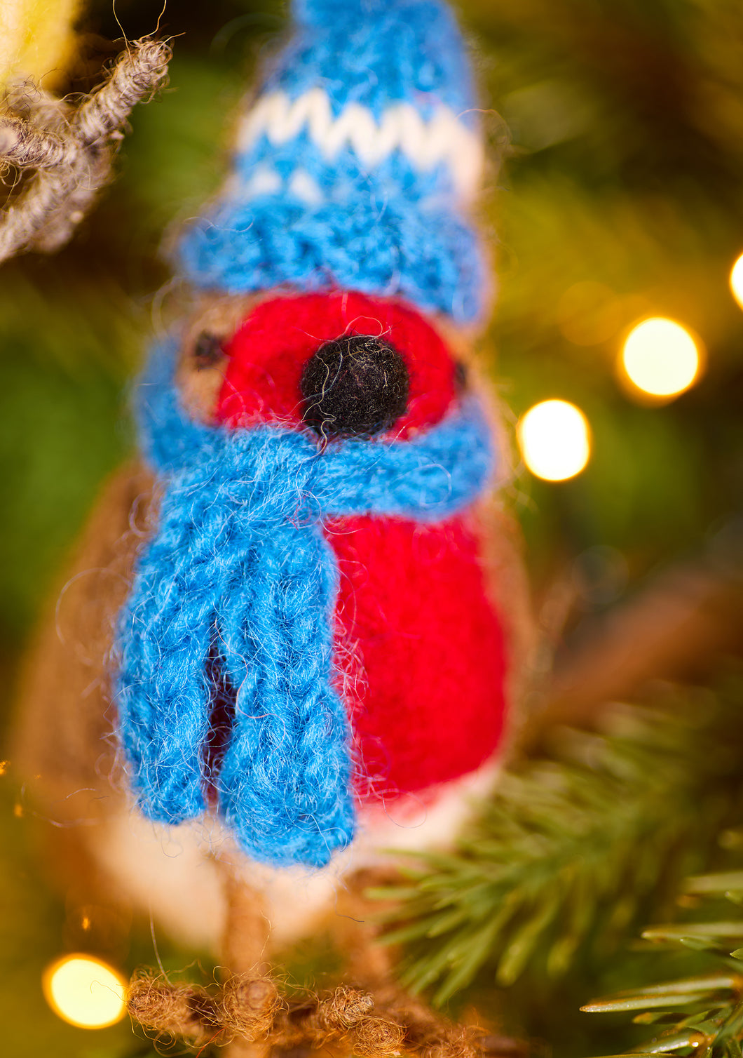 Handmade Felt Bird Decoration in Matching Hat and Scarf