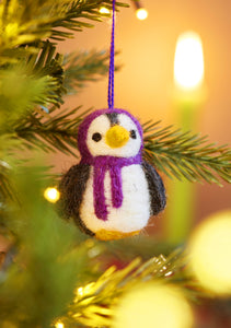 Set of 5 Hanging Fairtrade Eco Felt Penguin Decorations