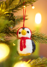 Load image into Gallery viewer, Set of 5 Hanging Fairtrade Eco Felt Penguin Decorations