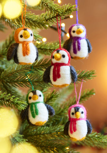 Set of 5 Hanging Fairtrade Eco Felt Penguin Decorations