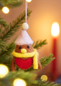 Set of 5 Hanging Fairtrade Eco Felt Robin Decorations